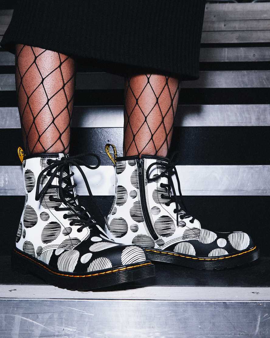 sorte dr martens 1460 polka dot børnestøvler med snøre