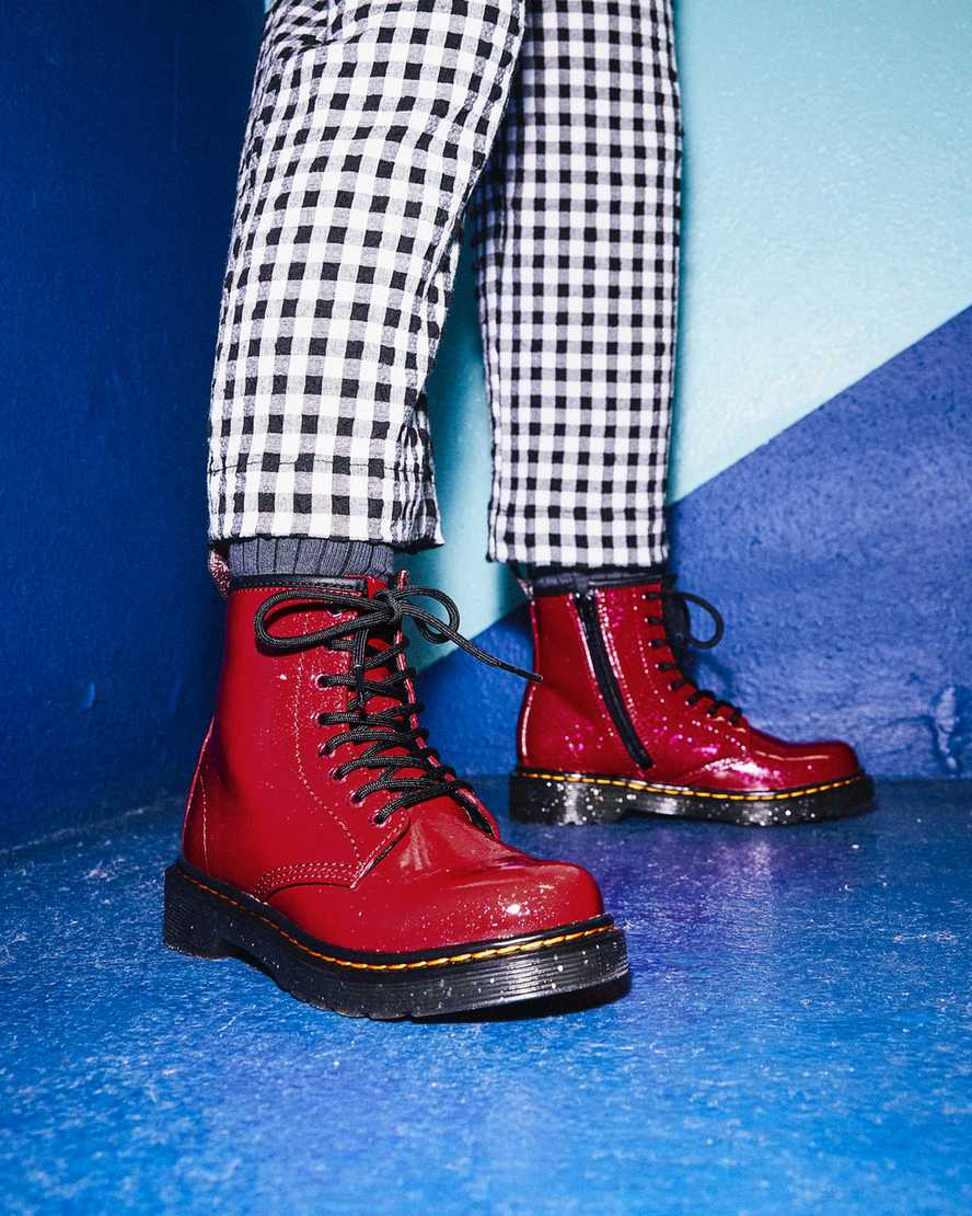 røde dr martens 1460 glitter børnestøvler med snøre