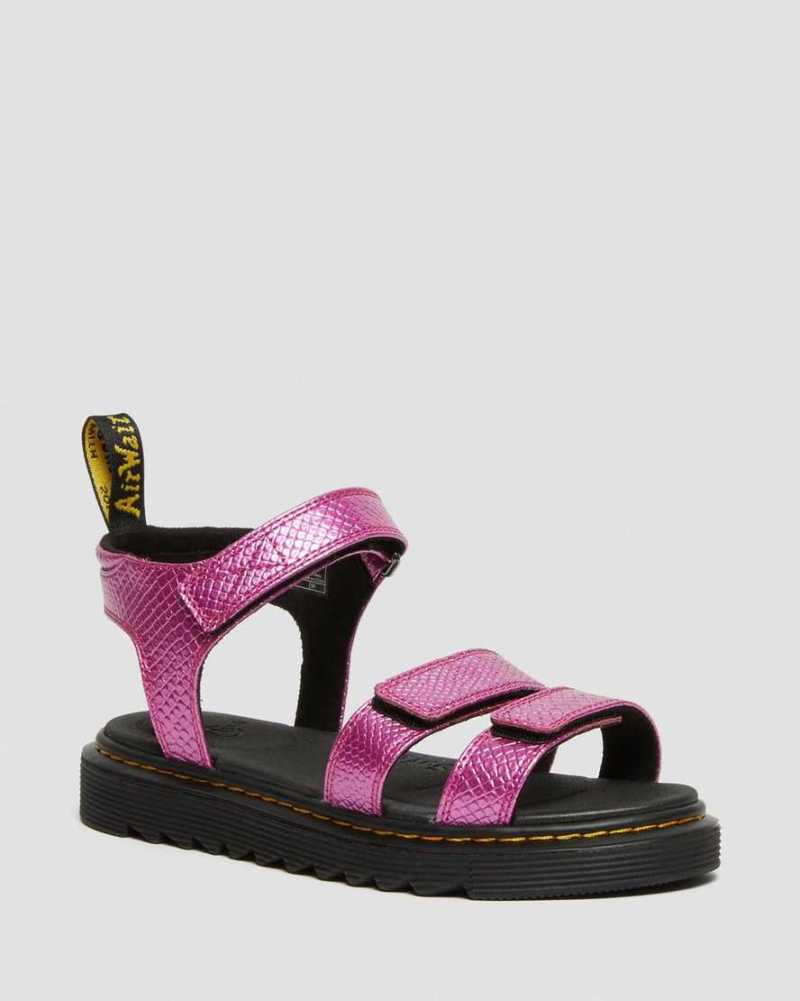 dr. martens klaire reptile emboss strap børnesandaler i lyserød