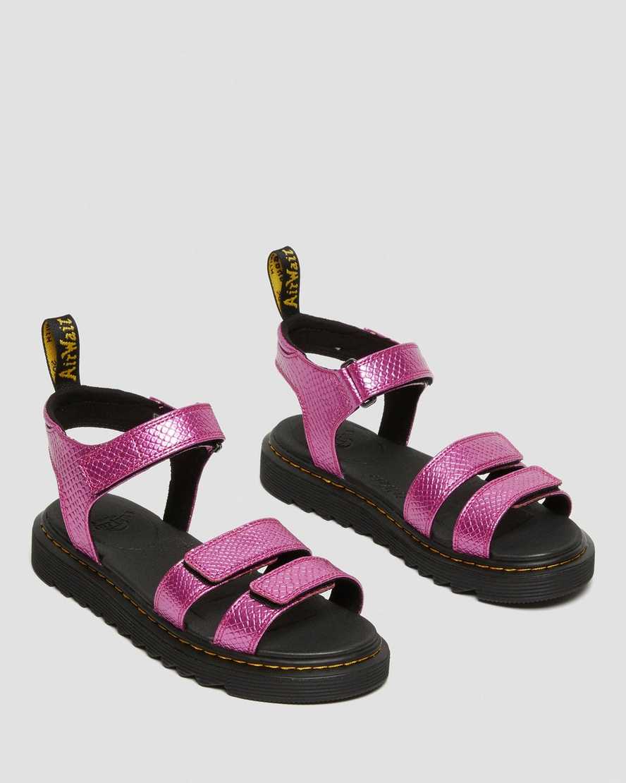 dr. martens klaire reptile emboss strap børnesandaler i lyserød