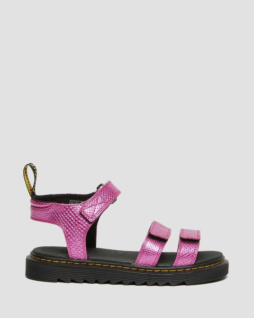 dr. martens klaire reptile emboss strap børnesandaler i lyserød