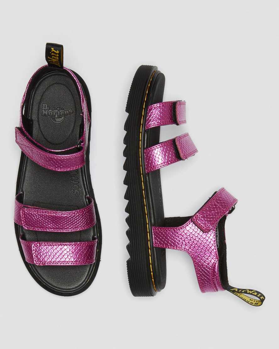 dr. martens klaire reptile emboss strap børnesandaler i lyserød