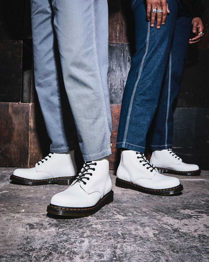 hvide dr martens 101 yellow stitch smooth herre ankelstøvler