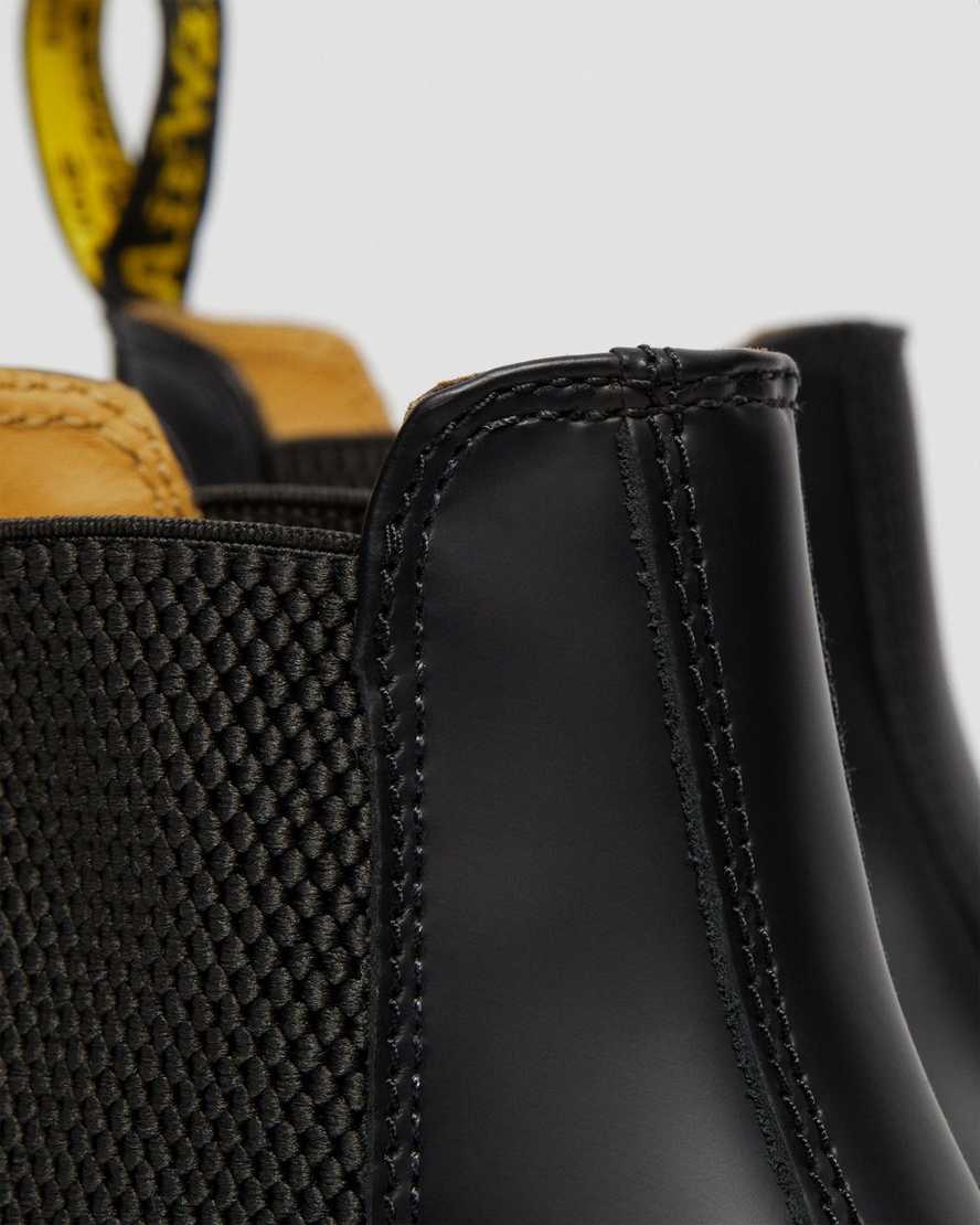sorte dr martens 2976 yellow stitch smooth herre chelsea støvler