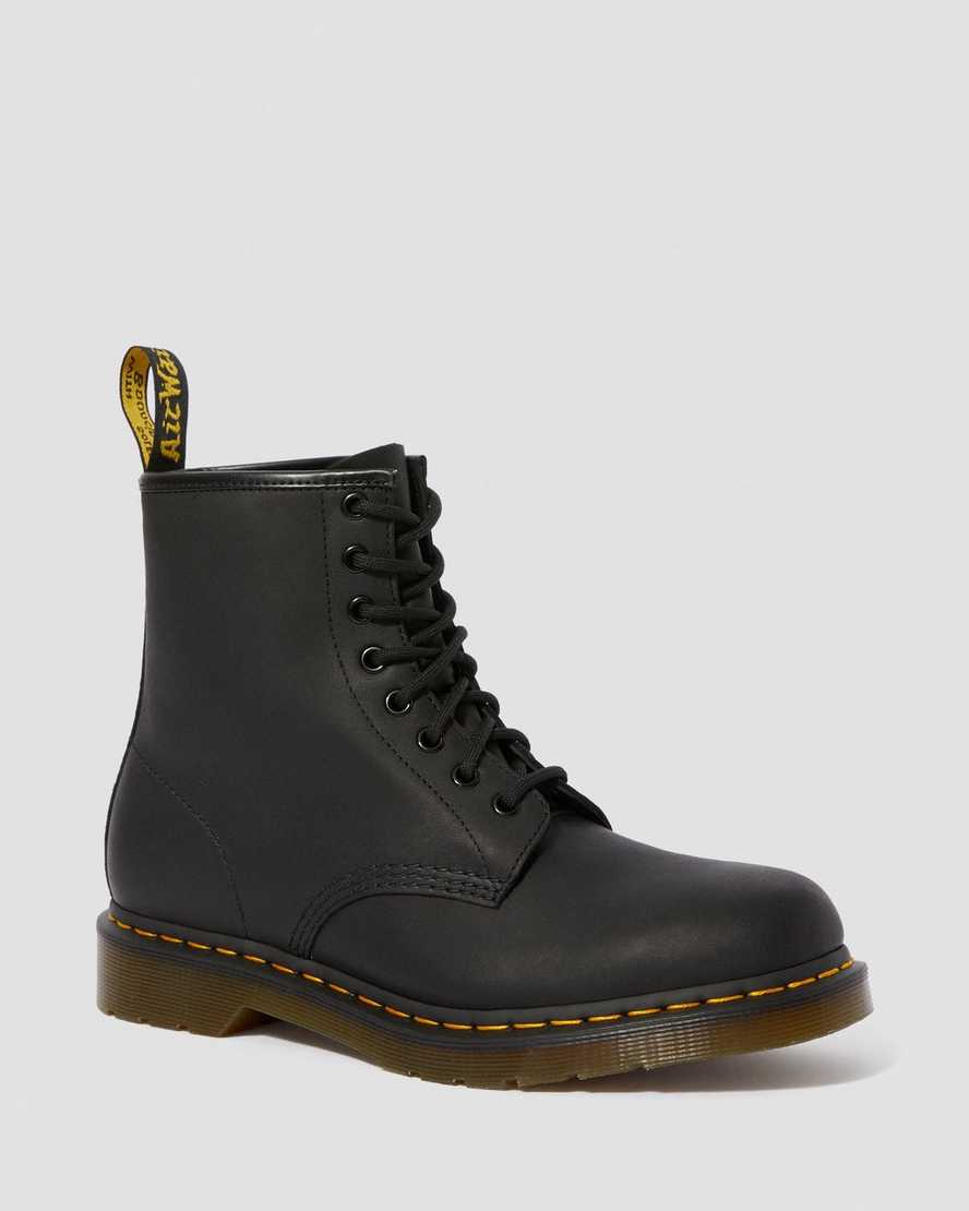 sorte dr martens 1460 greasy herrestøvler med snørebånd
