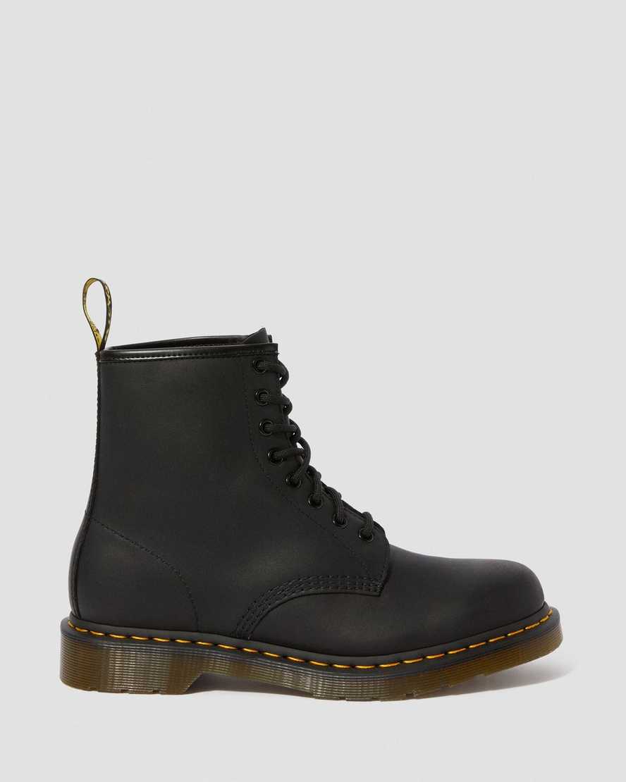 sorte dr martens 1460 greasy herrestøvler med snørebånd