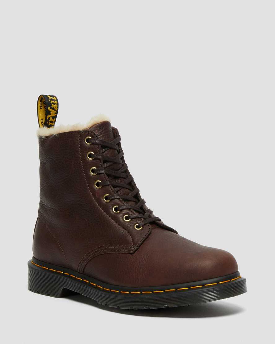brune dr martens 1460 pascal faux fur herrestøvler med for