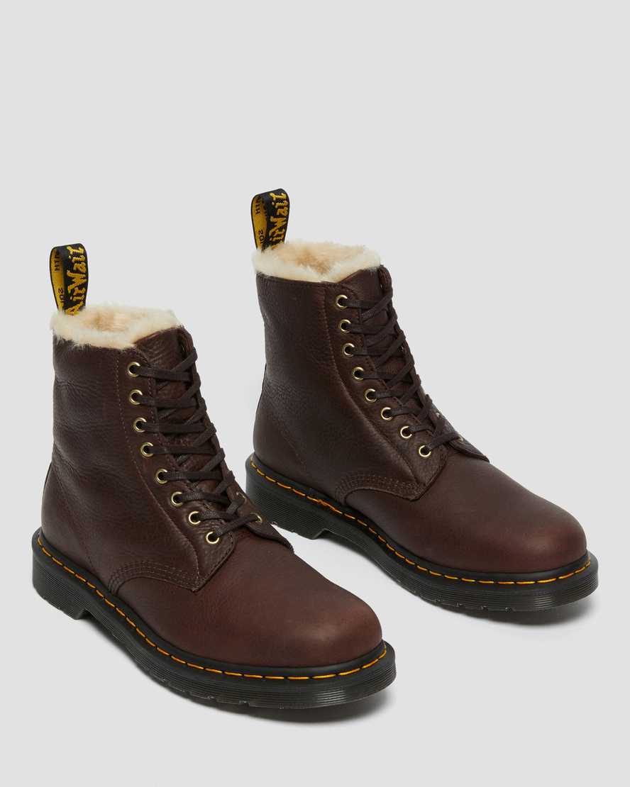 brune dr martens 1460 pascal faux fur herrestøvler med for