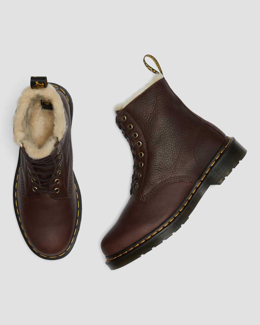 brune dr martens 1460 pascal faux fur herrestøvler med for