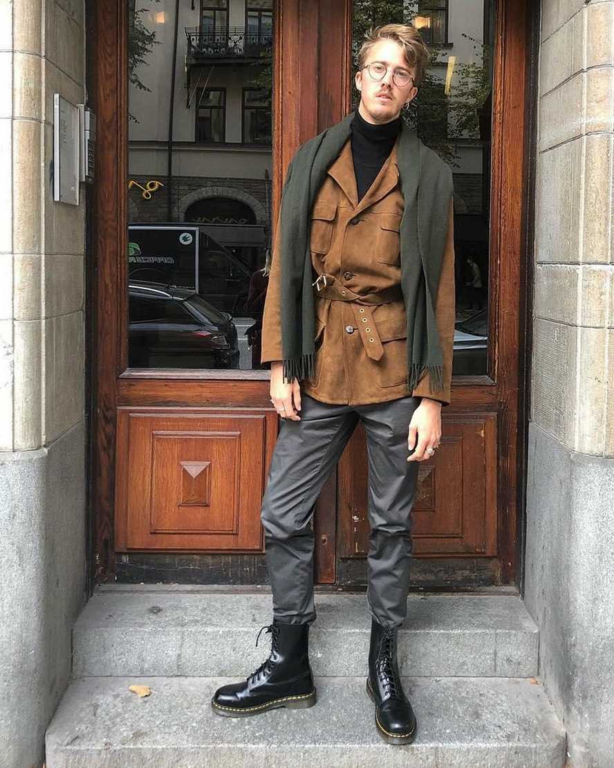 sorte dr martens 1490 smooth herrestøvler mellem lægben