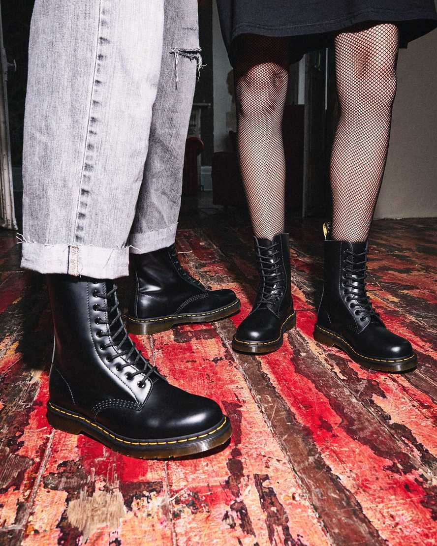 sorte dr martens 1490 smooth herrestøvler mellem lægben