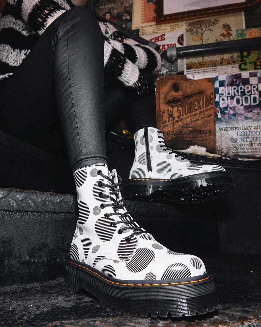 hvide dr martens jadon polka dot smooth herre platformstøvler