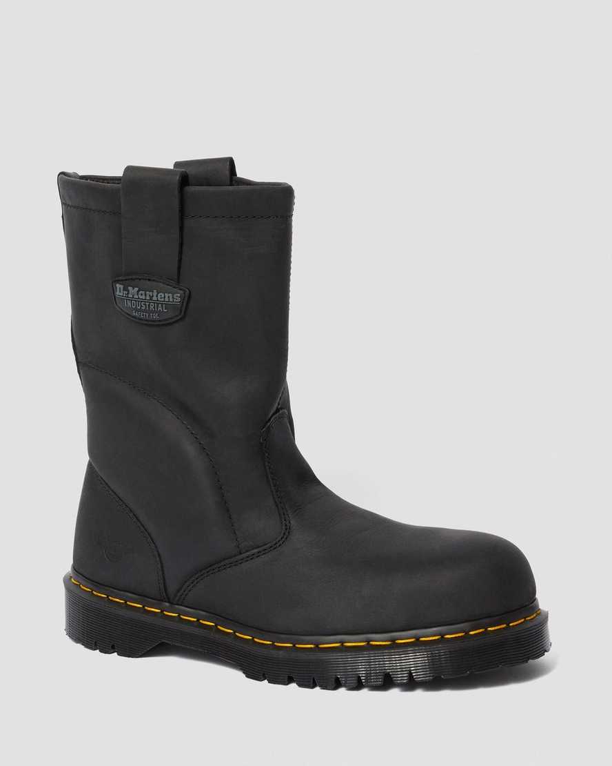 sorte dr martens 2295 ekstra brede greasy slip on herre arbejdsstøvler