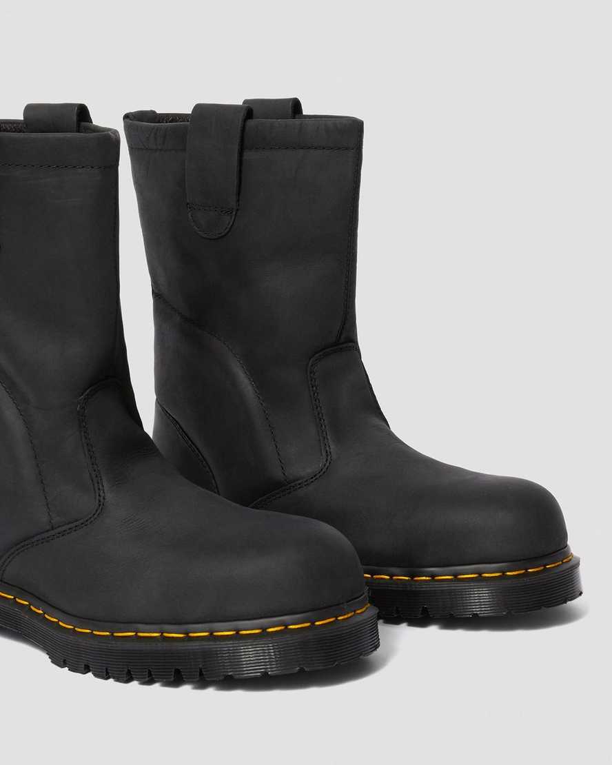 sorte dr martens 2295 ekstra brede greasy slip on herre arbejdsstøvler