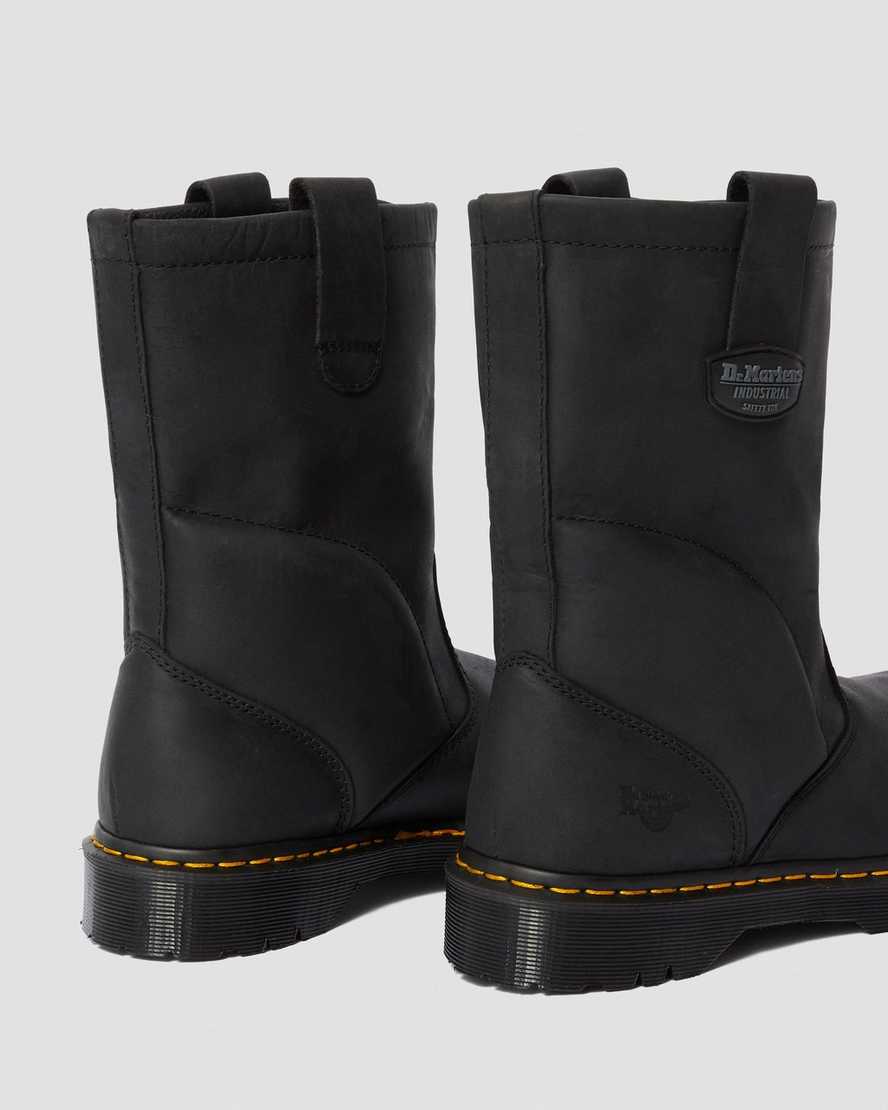 sorte dr martens 2295 ekstra brede greasy slip on herre arbejdsstøvler