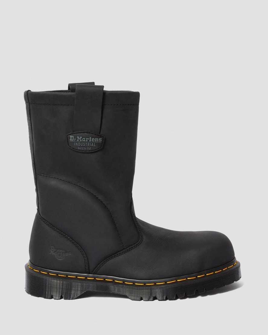 sorte dr martens 2295 ekstra brede greasy slip on herre arbejdsstøvler