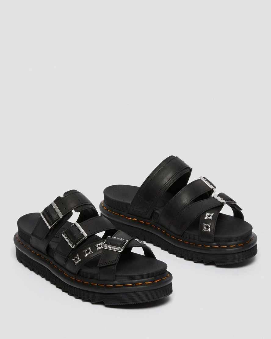 sorte dr martens ryker ii hardware strap herre slidesandaler