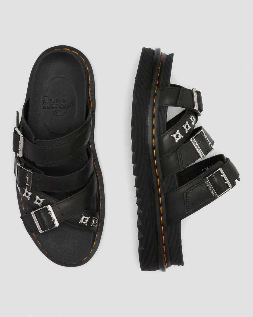 sorte dr martens ryker ii hardware strap herre slidesandaler