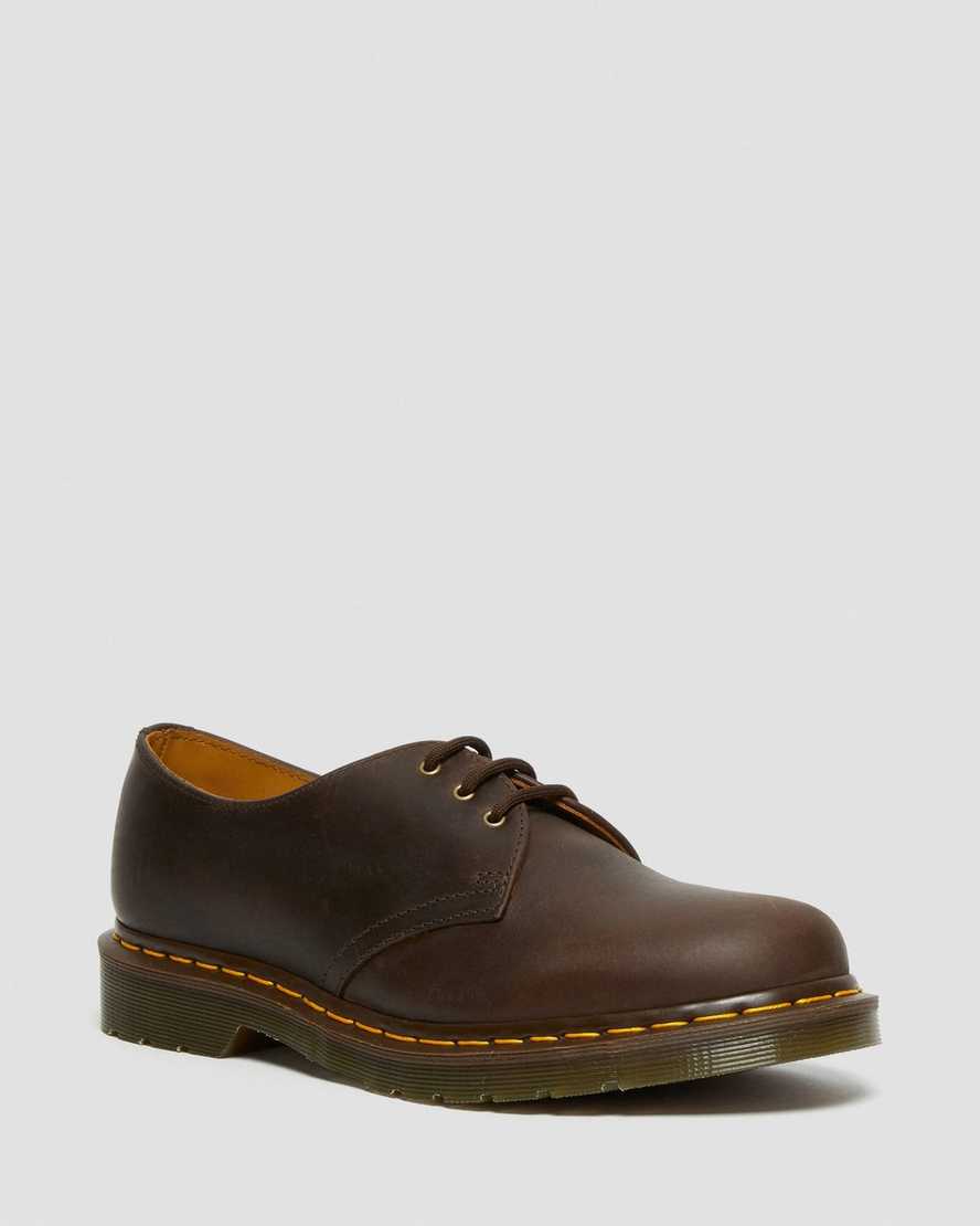 brune dr martens 1461 crazy horse oxfordsko til herrer