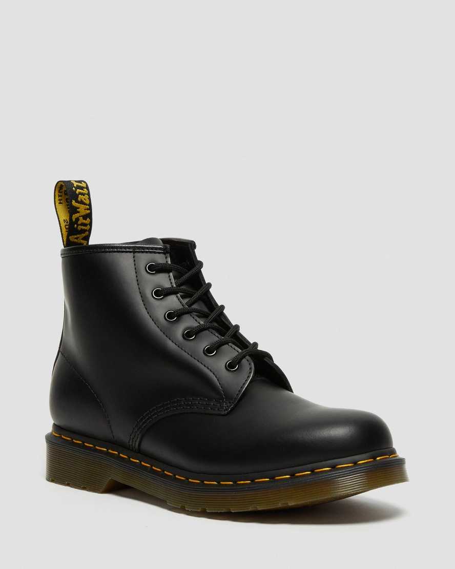 sorte dr martens 101 yellow stitch smooth dame ankelstøvler