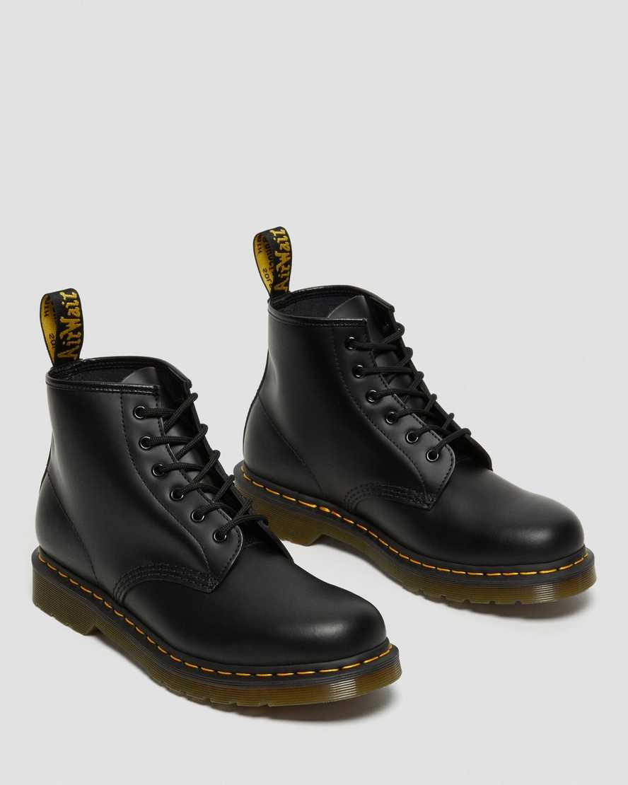 sorte dr martens 101 yellow stitch smooth dame ankelstøvler