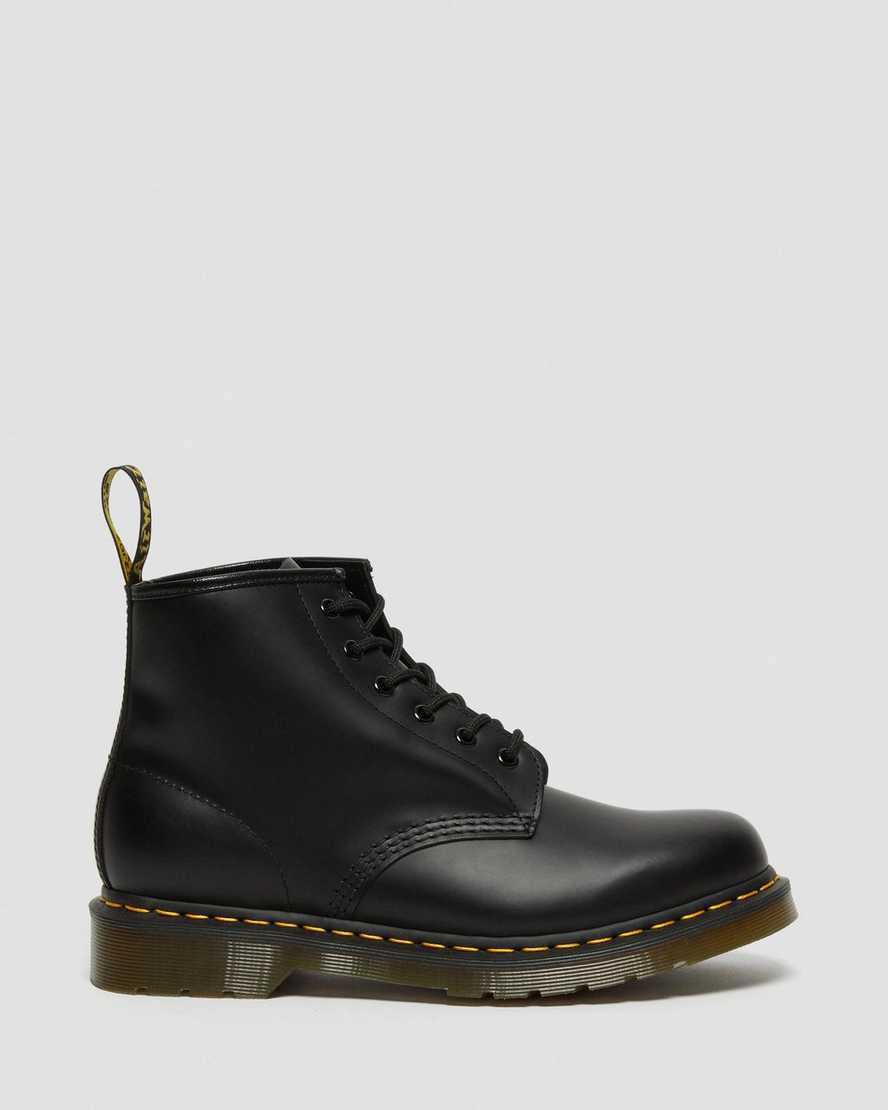 sorte dr martens 101 yellow stitch smooth dame ankelstøvler