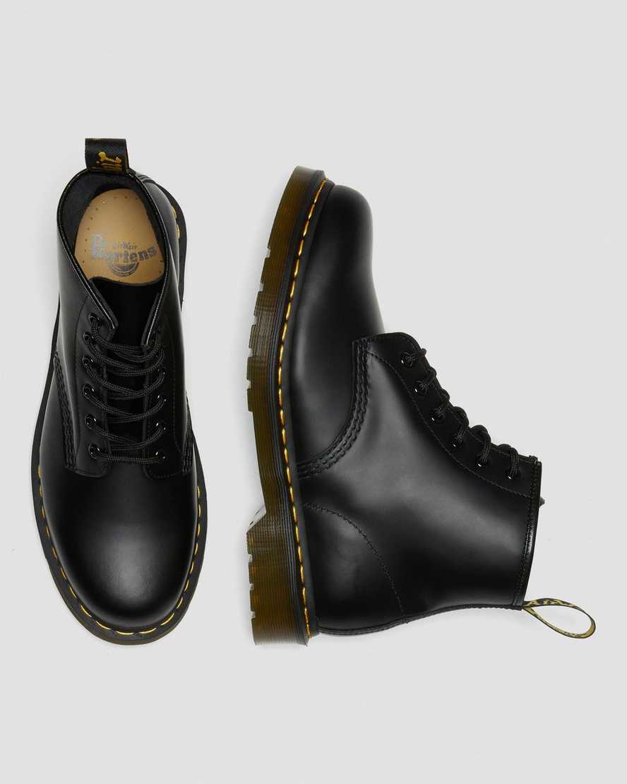 sorte dr martens 101 yellow stitch smooth dame ankelstøvler
