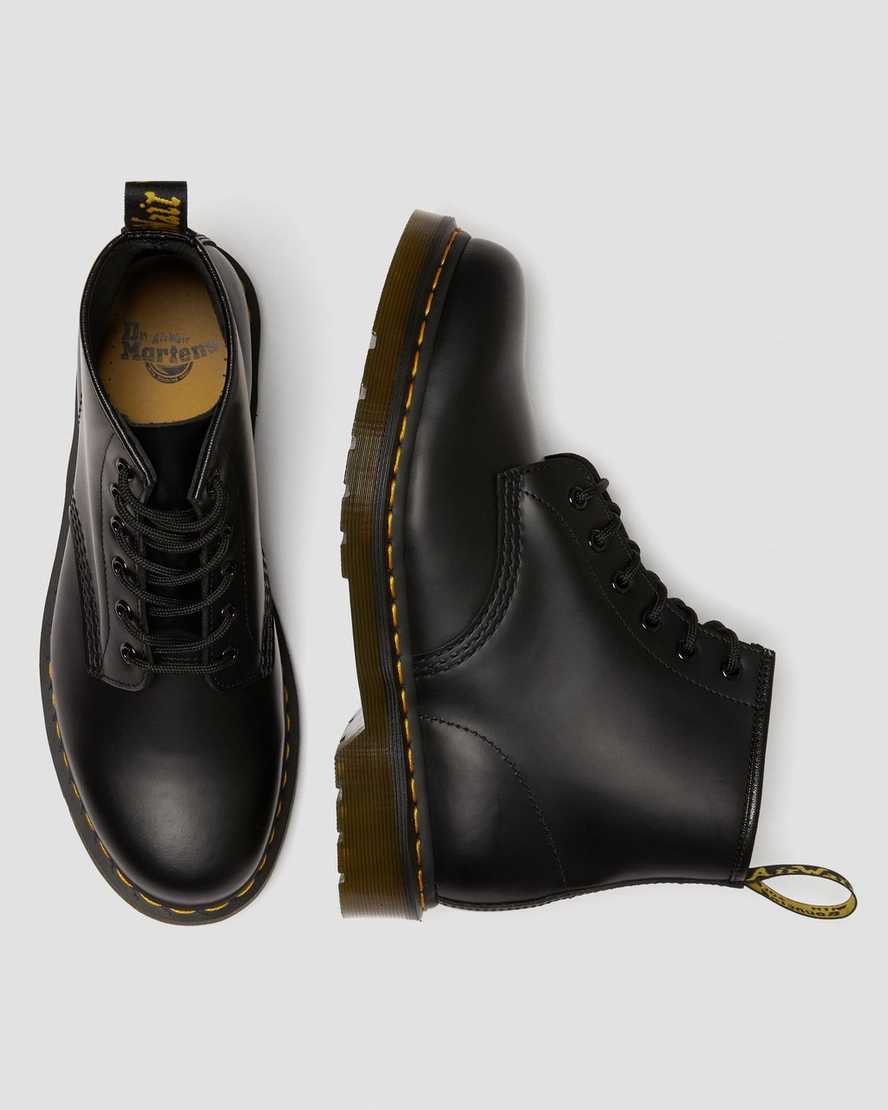 sorte dr martens 101 yellow stitch smooth dame ankelstøvler