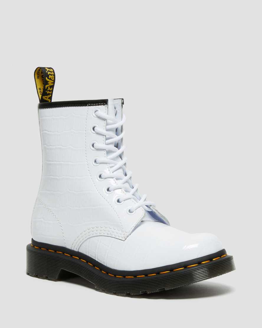 dr. martens 1460 patent croc emboss dame støvler i hvid