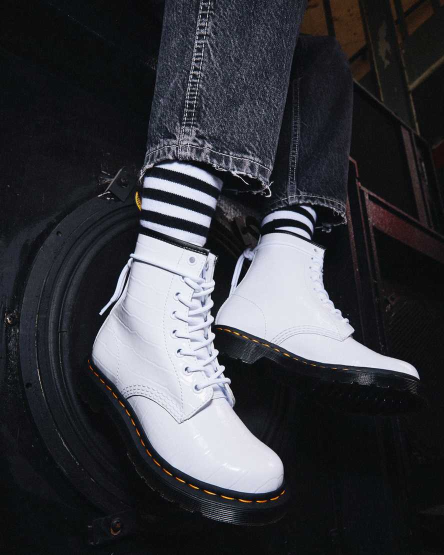 dr. martens 1460 patent croc emboss dame støvler i hvid