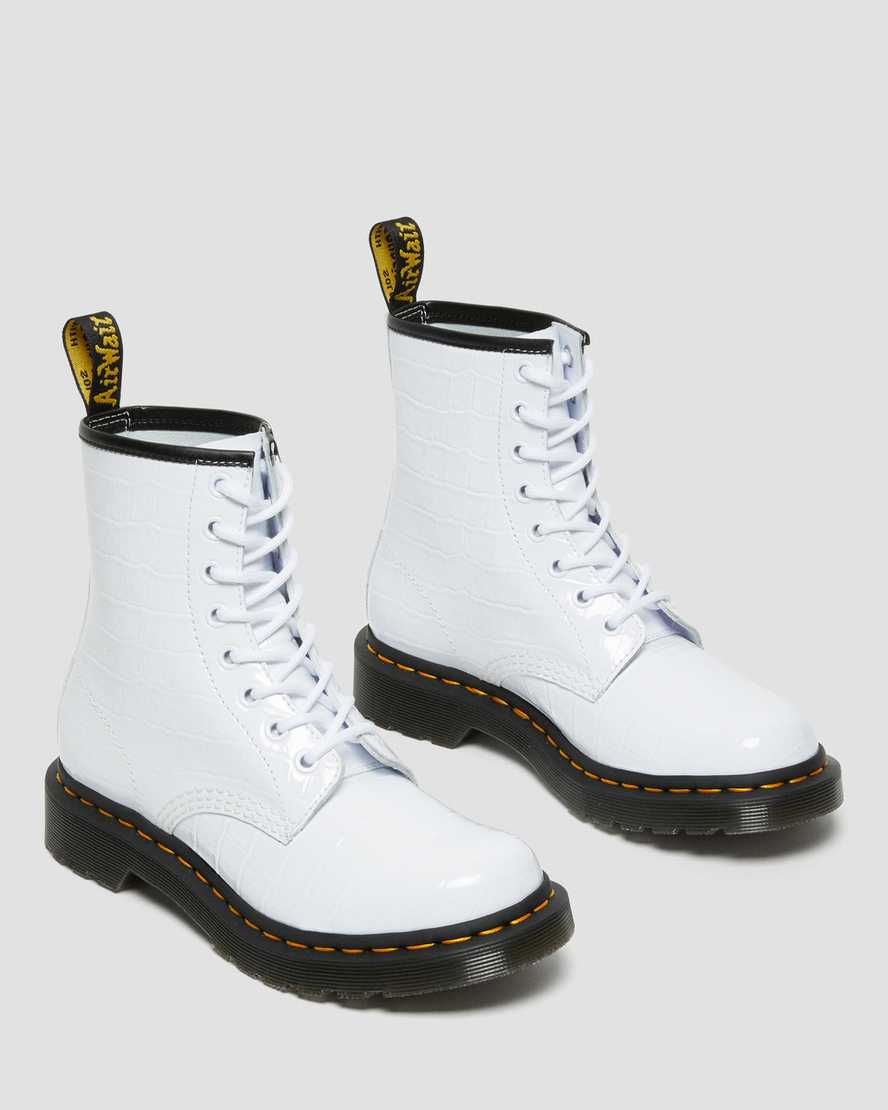 dr. martens 1460 patent croc emboss dame støvler i hvid