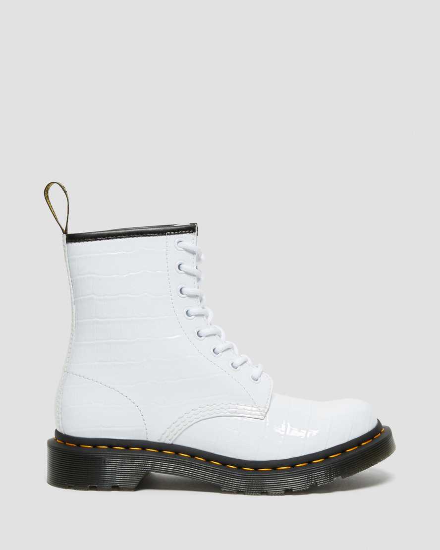 dr. martens 1460 patent croc emboss dame støvler i hvid