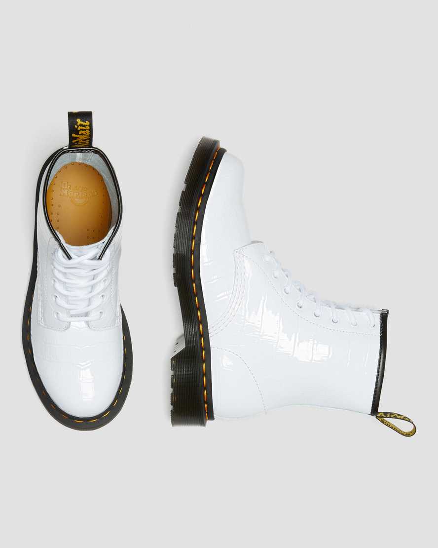dr. martens 1460 patent croc emboss dame støvler i hvid