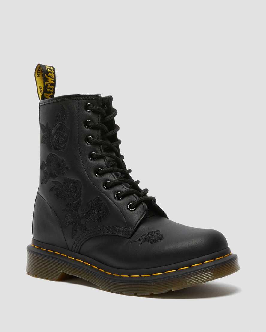 sorte dr martens 1460 vonda mono floral dame casual støvler