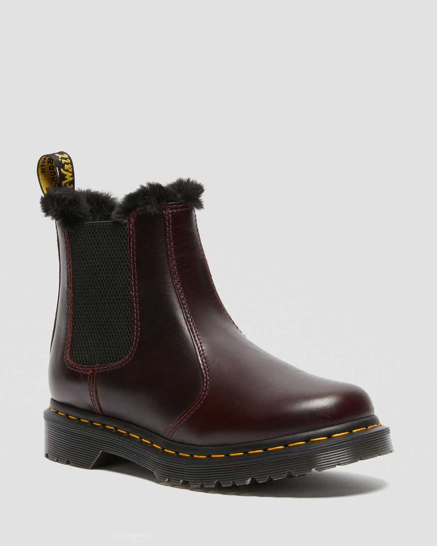 dr. martens 2976 leonore faux fur lined chelsea støvler til dame i bordeauxrød