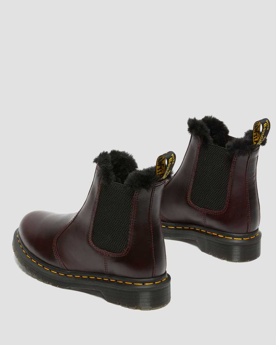 dr. martens 2976 leonore faux fur lined chelsea støvler til dame i bordeauxrød