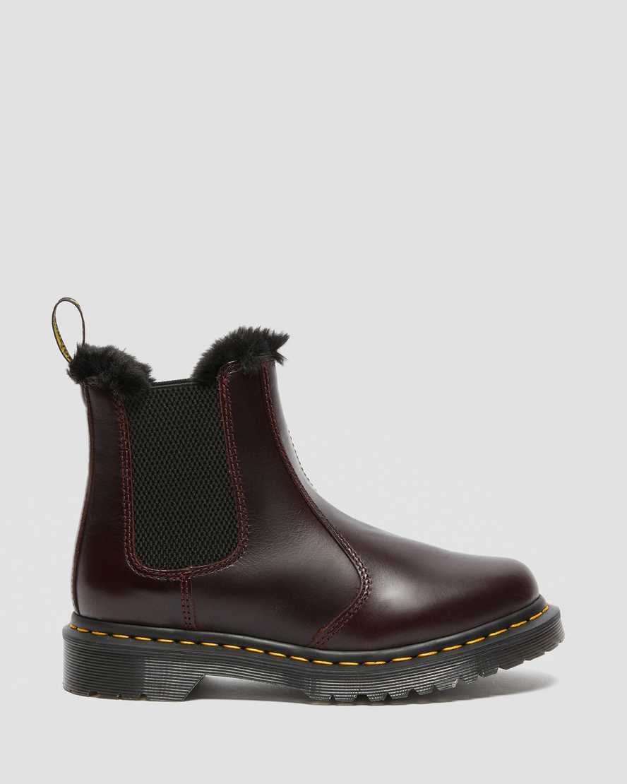 dr. martens 2976 leonore faux fur lined chelsea støvler til dame i bordeauxrød