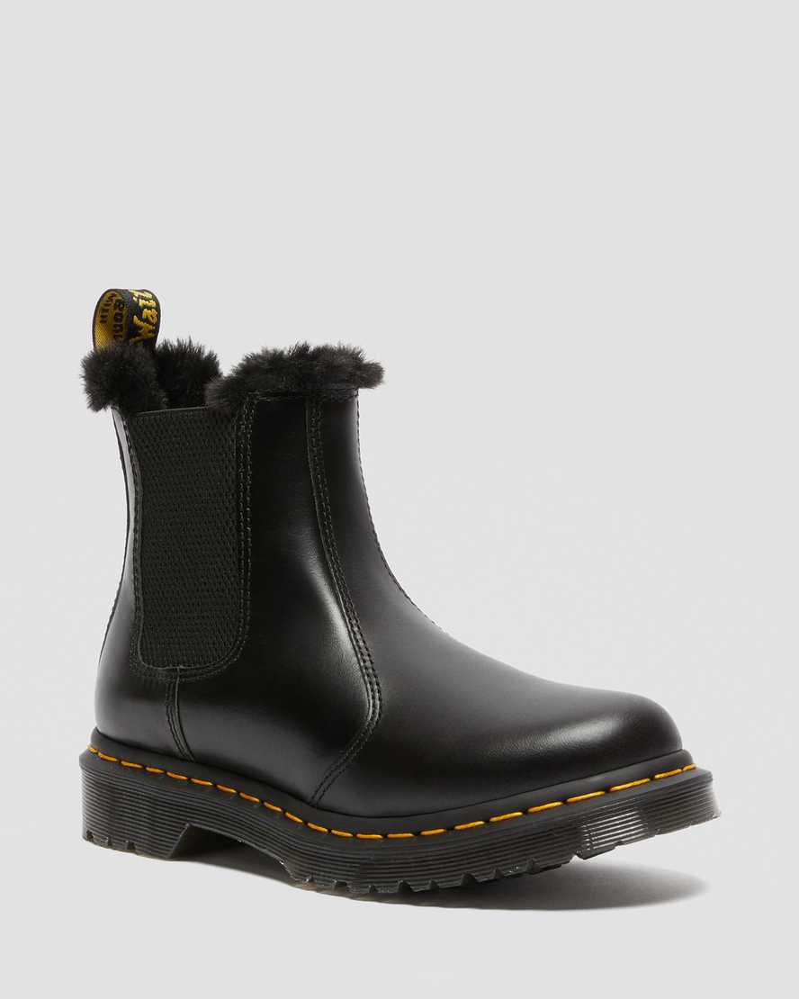 sorte dr martens 2976 leonore faux fur lined chelsea støvler til dame