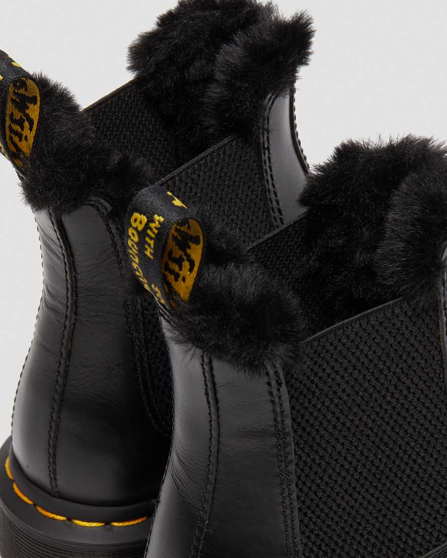 sorte dr martens 2976 leonore faux fur lined chelsea støvler til dame