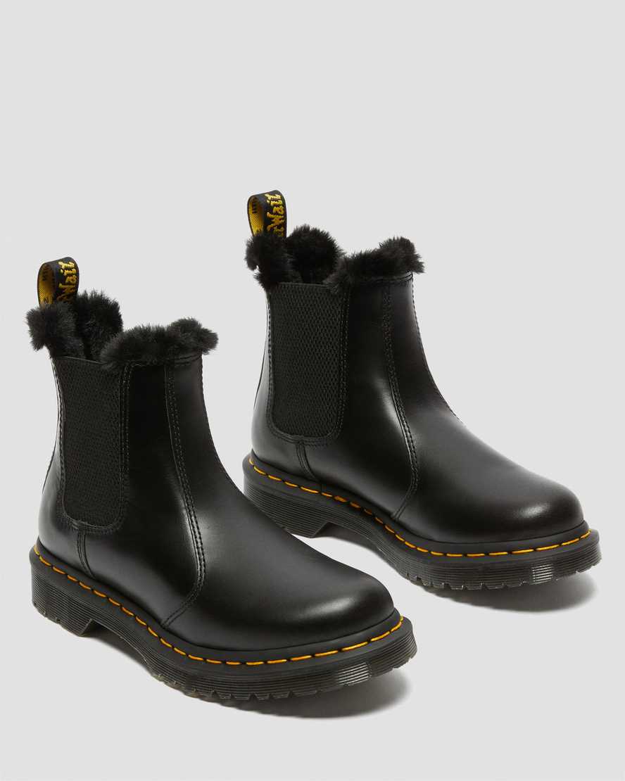 sorte dr martens 2976 leonore faux fur lined chelsea støvler til dame