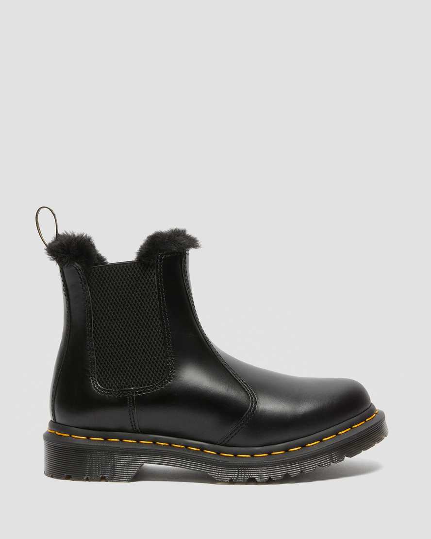 sorte dr martens 2976 leonore faux fur lined chelsea støvler til dame