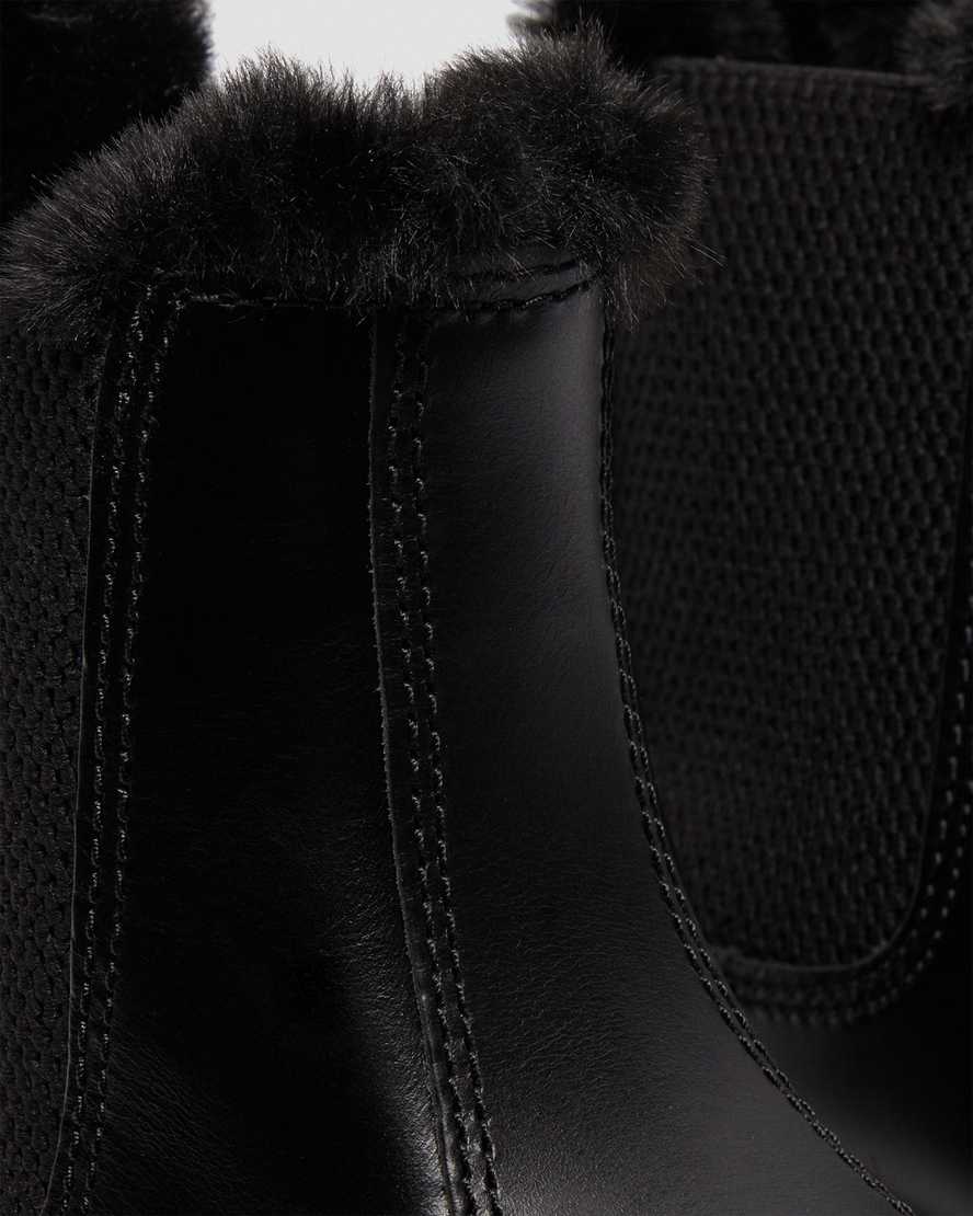 sorte dr martens 2976 leonore faux fur lined chelsea støvler til dame