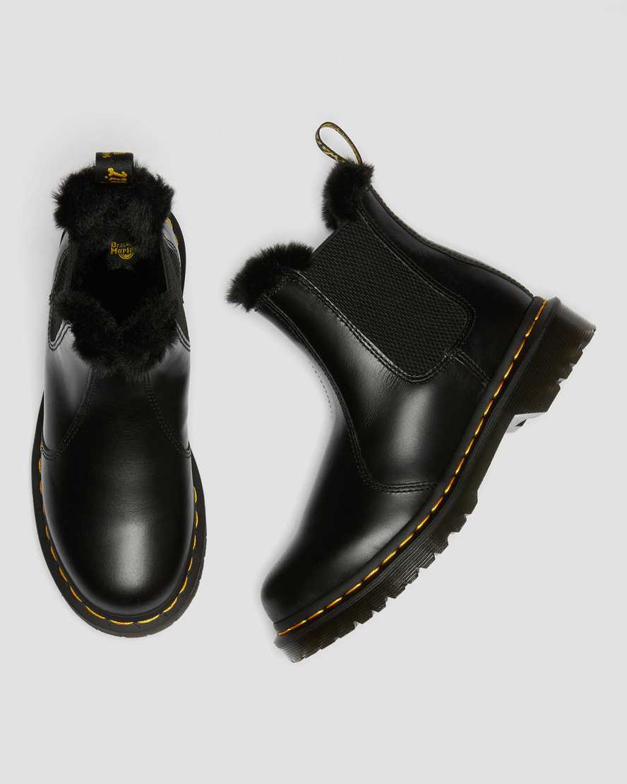 sorte dr martens 2976 leonore faux fur lined chelsea støvler til dame