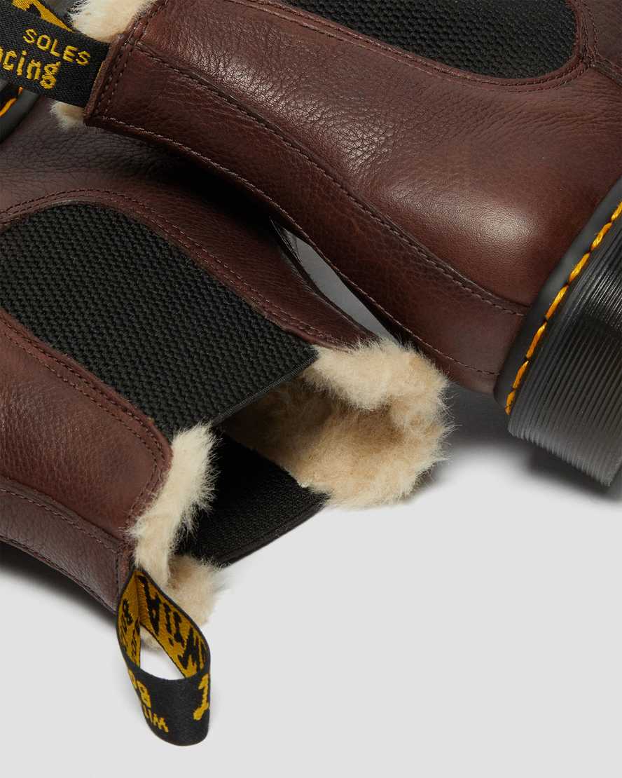 brune dr martens 2976 chelsea støvler med imiteret pels til dame