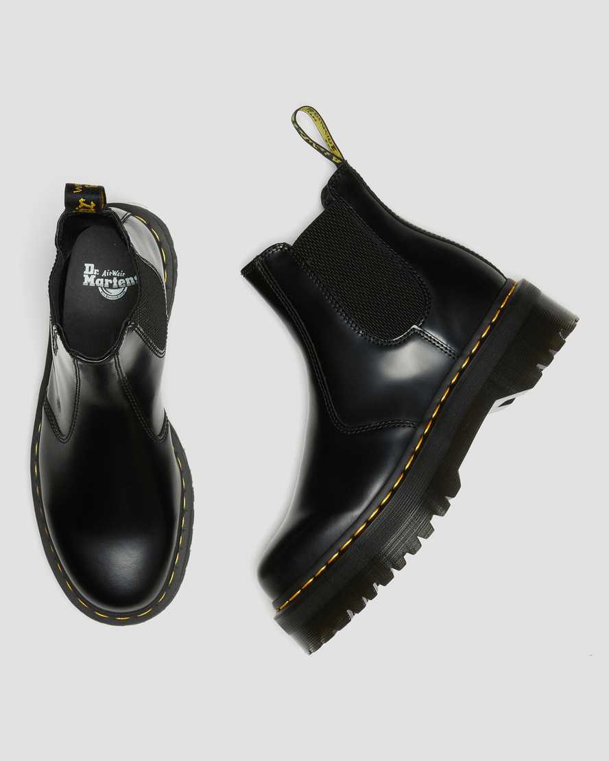 sorte dr martens 2976 polished smooth platform chelsea støvler til dame