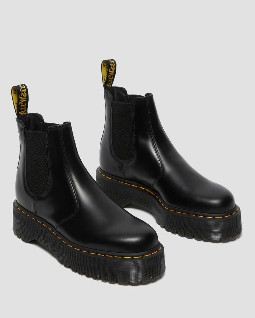 sorte dr martens 2976 polished smooth platform chelsea støvler til dame