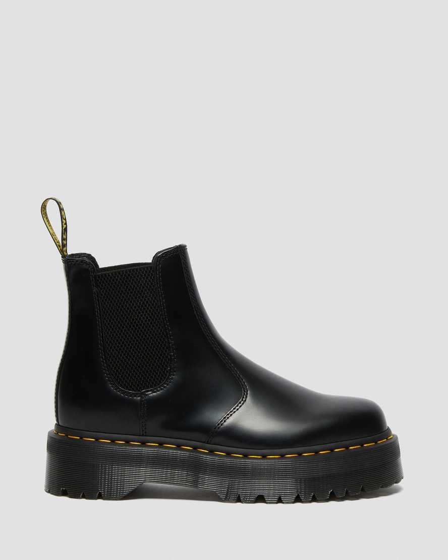 sorte dr martens 2976 polished smooth platform chelsea støvler til dame