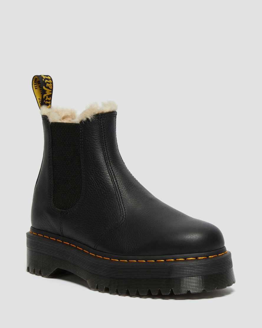 sorte dr martens 2976 platform chelsea støvler med faux fur-for til dame