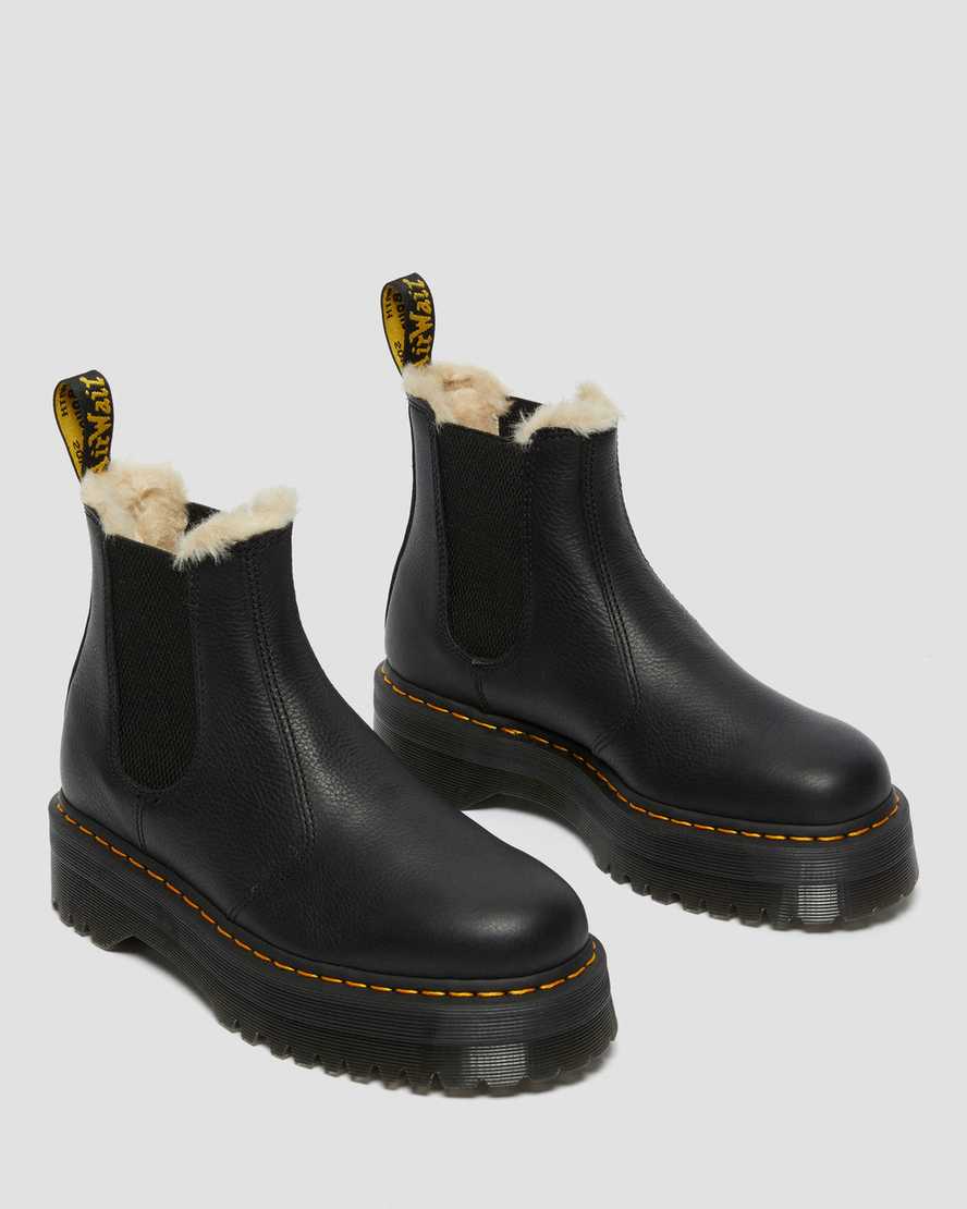 sorte dr martens 2976 platform chelsea støvler med faux fur-for til dame