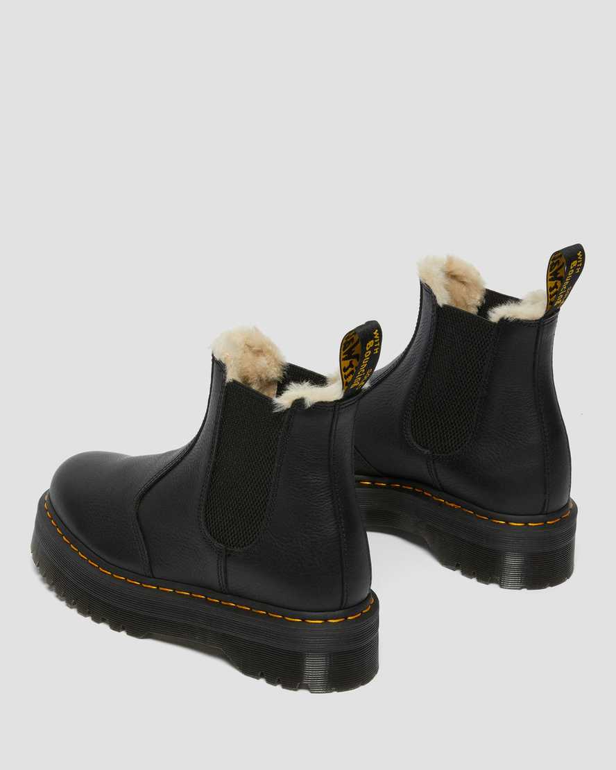 sorte dr martens 2976 platform chelsea støvler med faux fur-for til dame